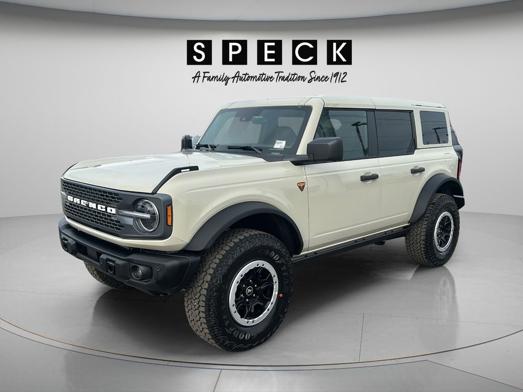 2026 Ford Bronco Badlands in Desert Sand — front three-quarter view