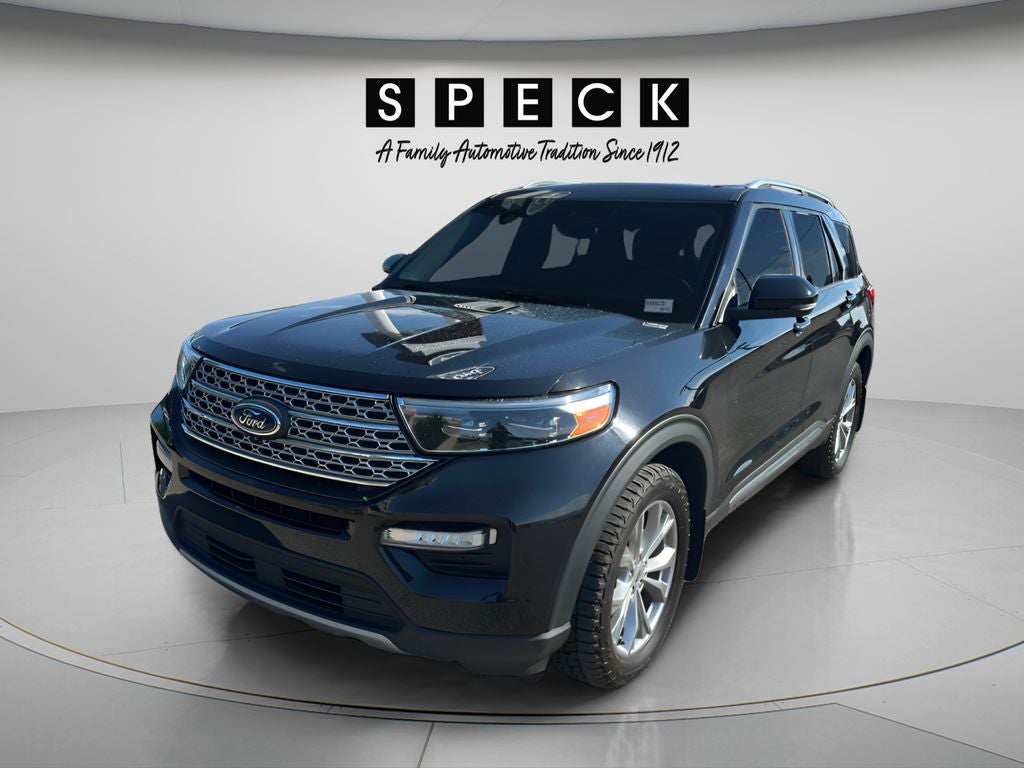 2021 Ford Explorer Limited in Agate Black Metallic — front three-quarter view