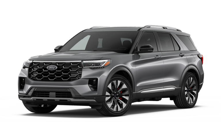 2026 Ford Explorer Platinum in Carbonized Gray Metallic — front three-quarter view