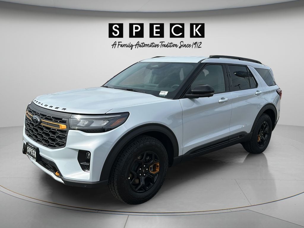 2026 Ford Explorer Tremor in Space White Metallic — front three-quarter view