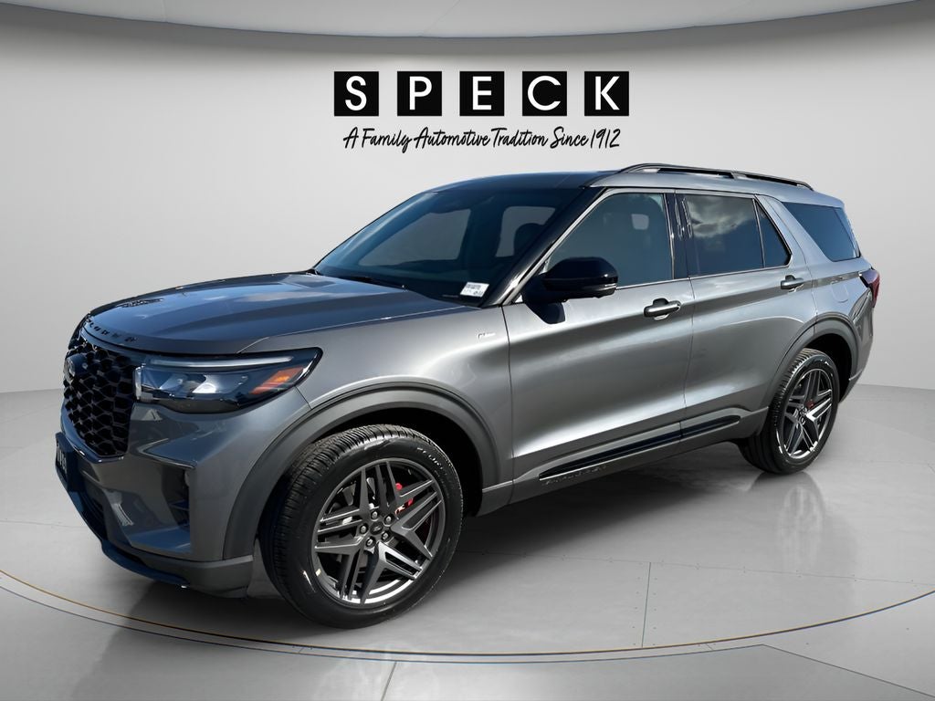 2026 Ford Explorer ST-Line in Carbonized Gray Metallic — front three-quarter view
