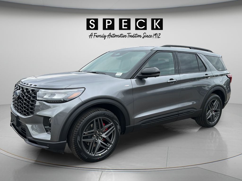 2026 Ford Explorer ST-Line in Carbonized Gray Metallic — front three-quarter view