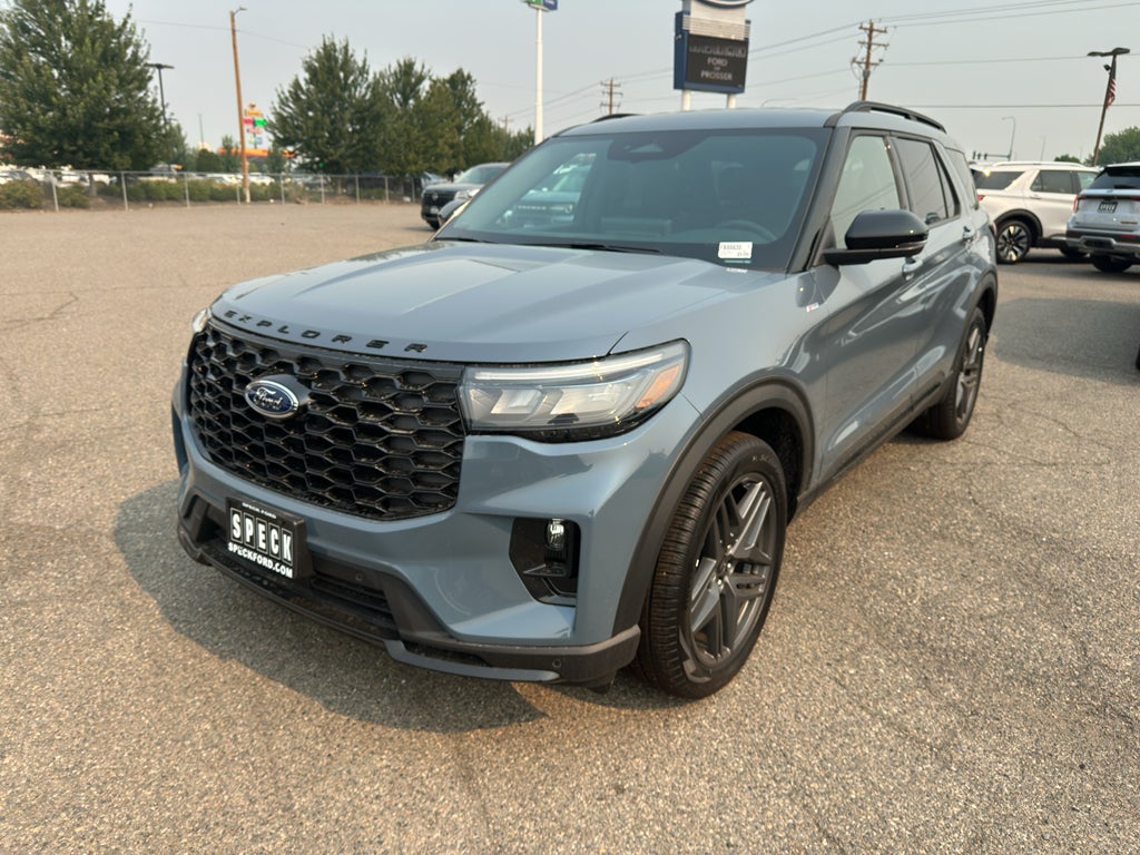 2026 Ford Explorer ST-Line in Vapor Blue Metallic — front three-quarter view