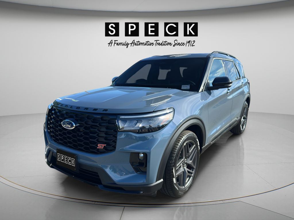 2026 Ford Explorer ST in Vapor Blue Metallic — front three-quarter view