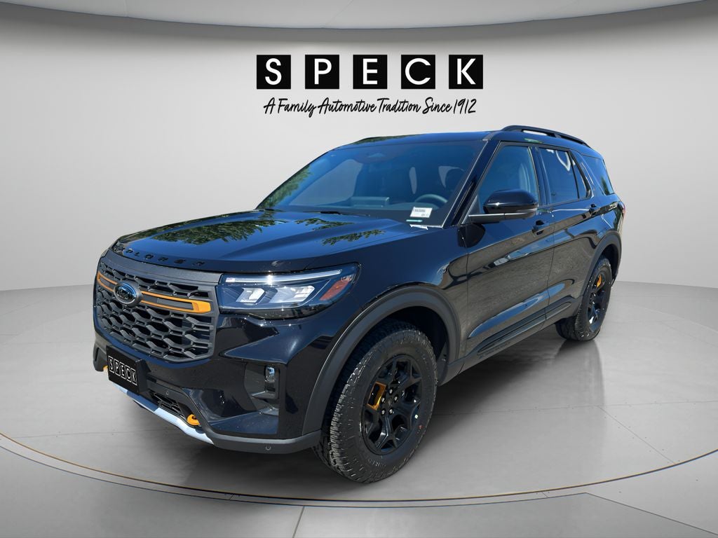 2026 Ford Explorer Tremor in Agate Black Metallic — front three-quarter view