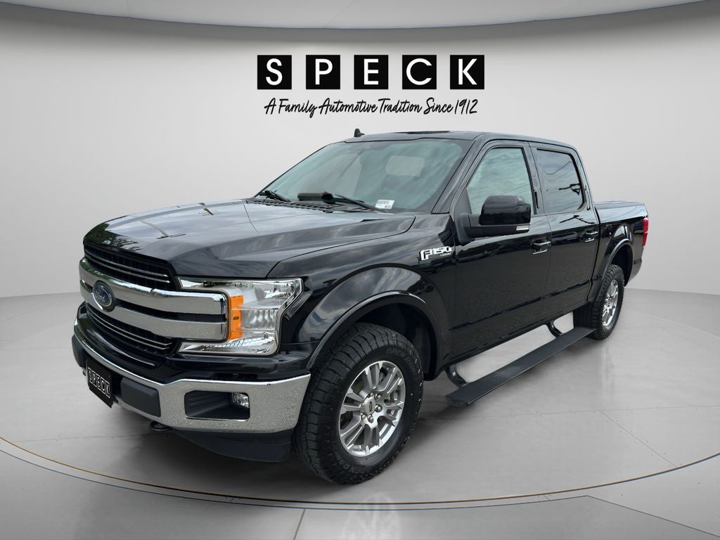 2019 Ford F-150 LARIAT in Agate Black Metallic — front three-quarter view