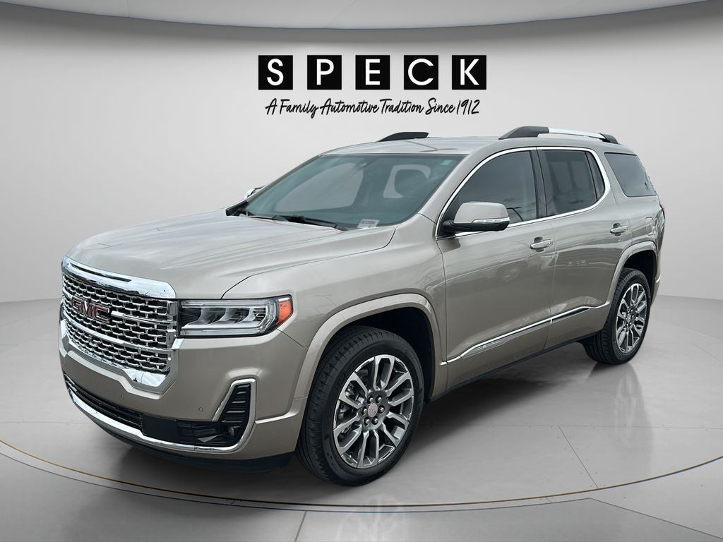 2022 GMC Acadia Denali in Light Stone Metallic — front three-quarter view