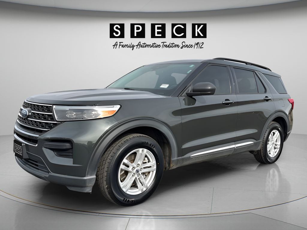 2022 Ford Explorer XLT in Forged Green Metallic — front three-quarter view