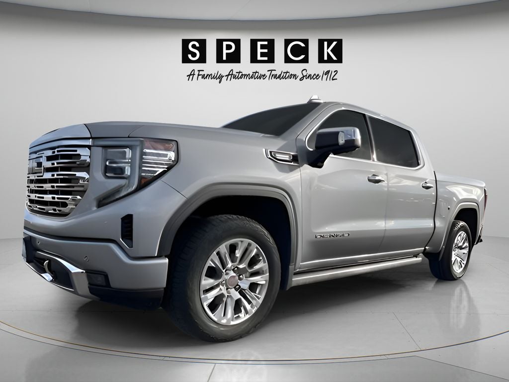 2025 GMC Sierra 1500 4WD Crew Cab Short Box Denali in Sterling Metallic — front three-quarter view
