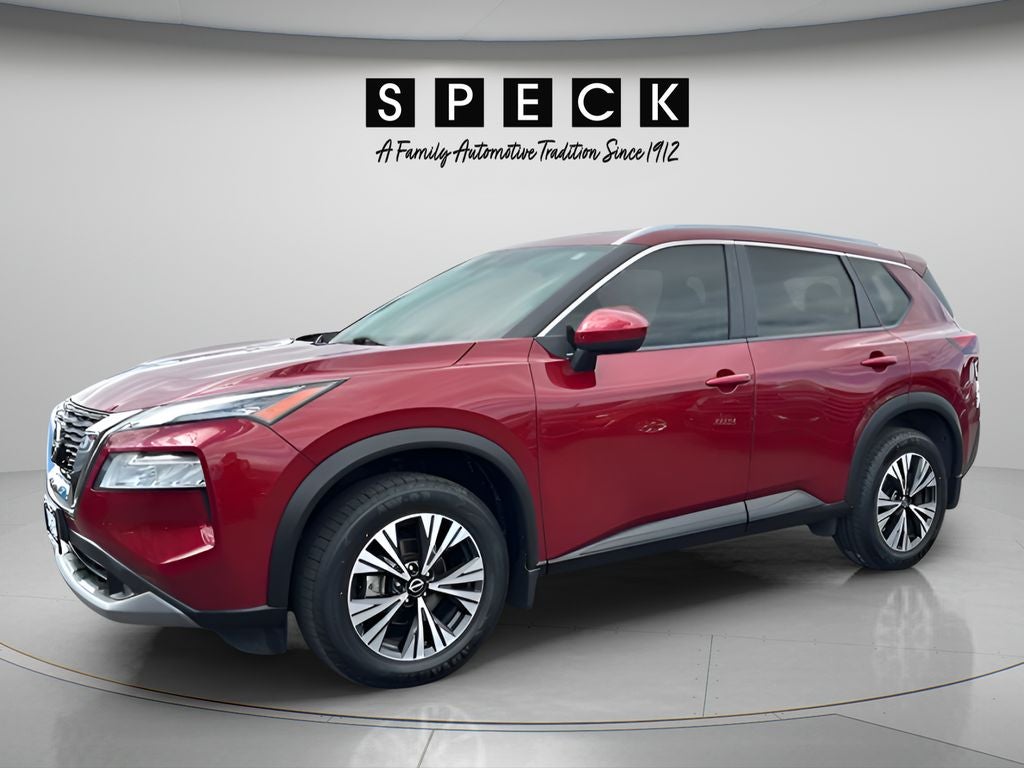2023 Nissan Rogue SV Intelligent AWD in Scarlet Ember Tintcoat — front three-quarter view